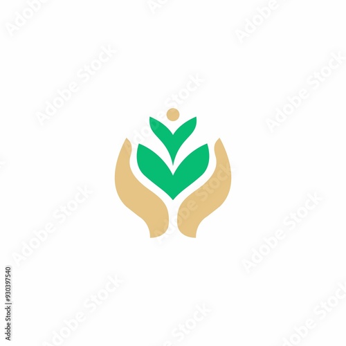 Organic Leaf Logo Design. Hand Growth Leaf Logo