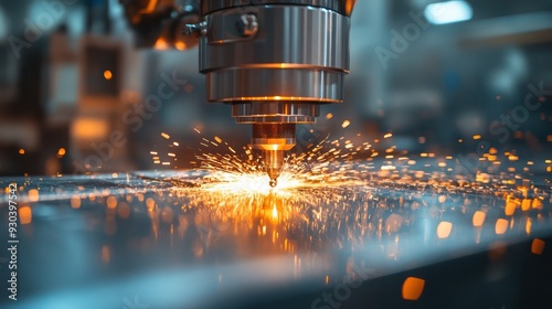 CNC milling machine shaping a steel lock, highlighting the efficiency and precision in industrial manufacturing. photo