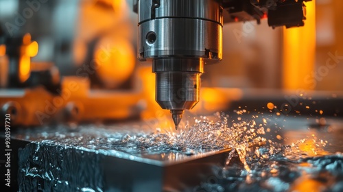 CNC milling machine shaping a steel lock, highlighting the efficiency and precision in industrial manufacturing. photo