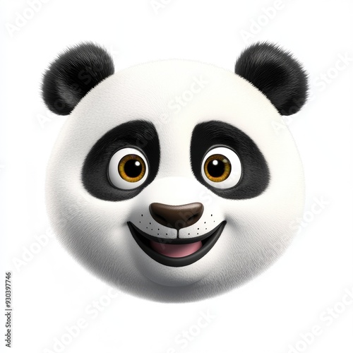 A cheerful panda face with bright eyes and a playful expression on a white background
