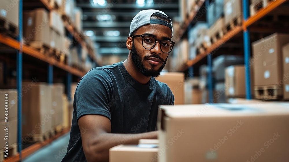 Fototapeta premium A dropshipping man fulfilling orders