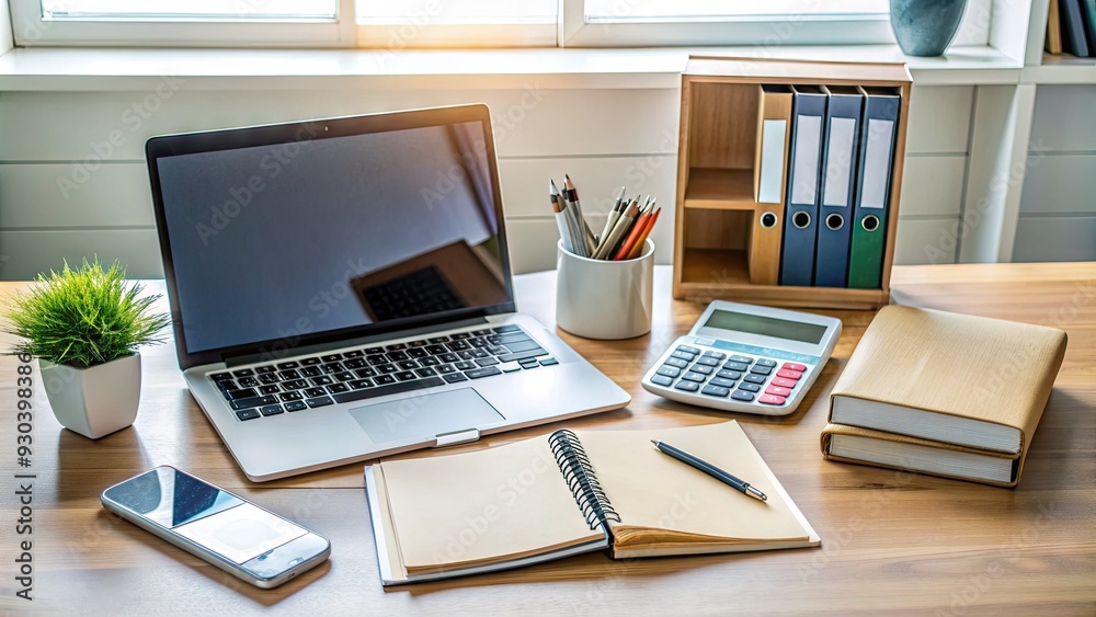 A tidy desk features a laptop, notebook, and calculator surrounded by folders and papers, symbolizing organized personal financial planning and budgeting. A tidy desk features a laptop, notebook, and calculator surrounded by folders and papers, symbolizing organized personal financial planning and budgeting.