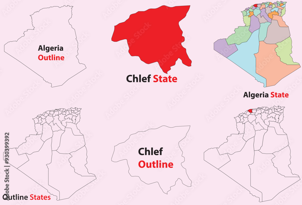 Fototapeta premium Chlef map vector of Algeria, Chlef line map, Chlef with city map, Chlef outline map
