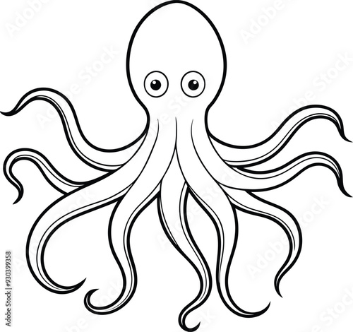 Octopus outline illustration, with its tentacles spread out in a fluid motion, drawn with smooth, wavy lines on a white background.