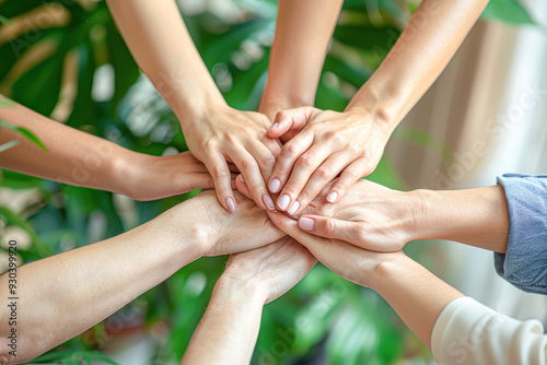 A group of people are holding hands in a circle