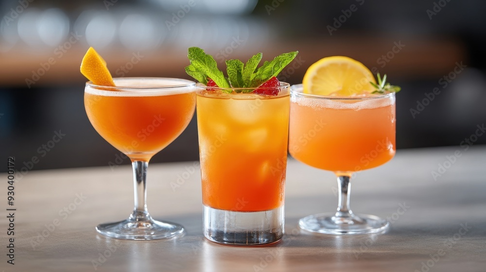 A vibrant display of refreshing cocktails garnished with fruits and herbs, ideal for summer gatherings and celebrations. A vibrant display of refreshing cocktails garnished with fruits and herbs, ideal for summer gatherings and celebrations.