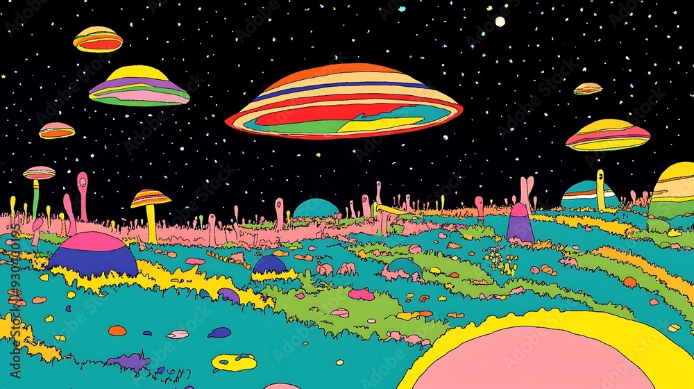Abstract Landscape with Colorful Planets and Stars. Abstract Landscape with Colorful Planets and Stars.
