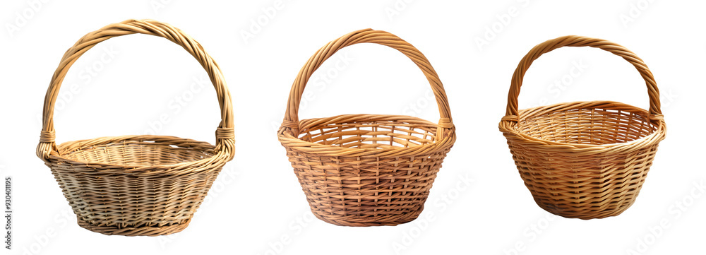 Handcrafted Wicker Baskets Collection Isolated on Transparent Background Handcrafted Wicker Baskets Collection Isolated on Transparent Background