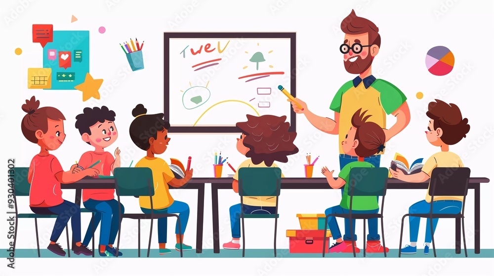 a teacher that teach childs in classroom flat illustration design a teacher that teach childs in classroom flat illustration design