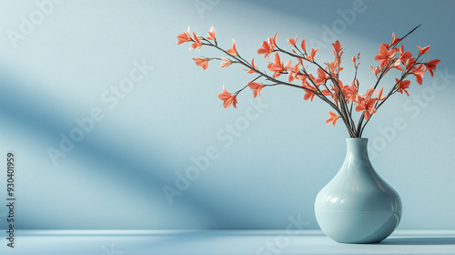 modern vase with flowers isolated on blue background