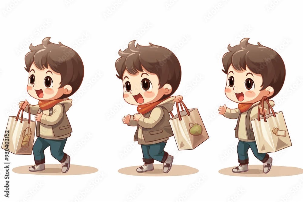 Vector cute little boy carry many sopping bags Vector cute little boy carry many sopping bags