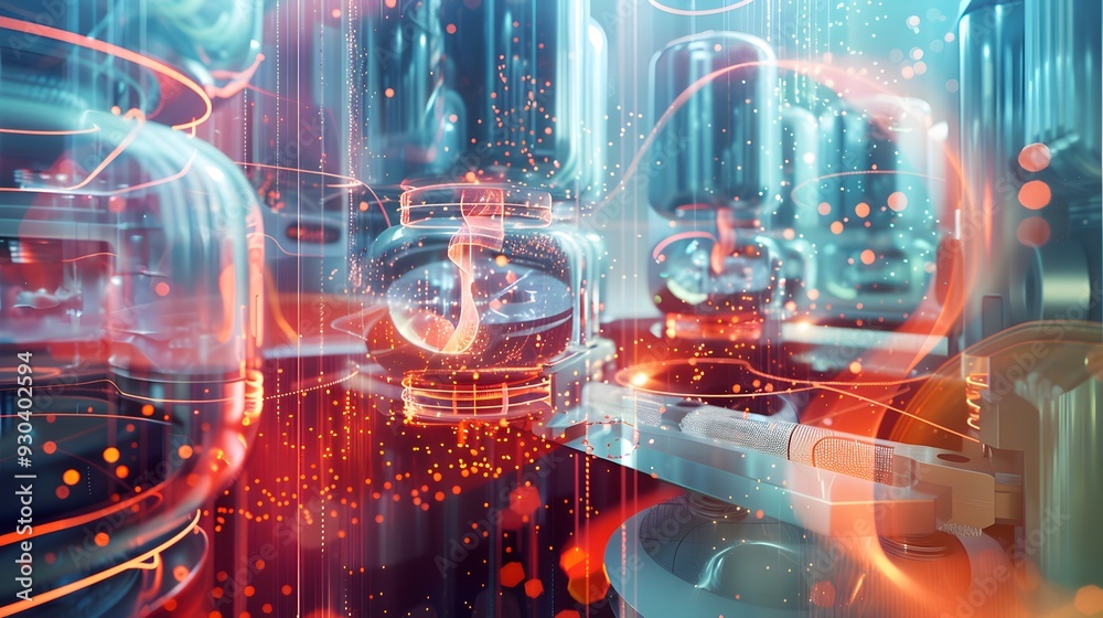 Fototapeta premium An intricate visualization of experiments testing quantum mechanics and entanglement, featuring high-tech laboratory equipment and abstract patterns illustrating quantum principles