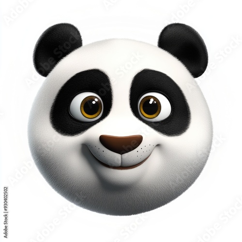 A cheerful cartoon panda head with big eyes and a friendly smile