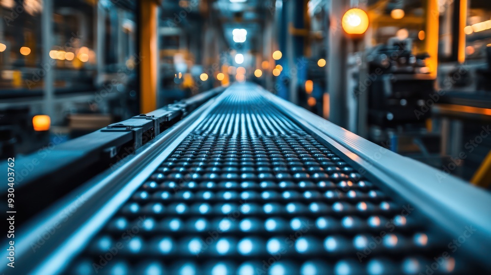 Conveyor elt system moving materials through an automated assemly line, representing efficiency in production. Conveyor elt system moving materials through an automated assemly line, representing efficiency in production.