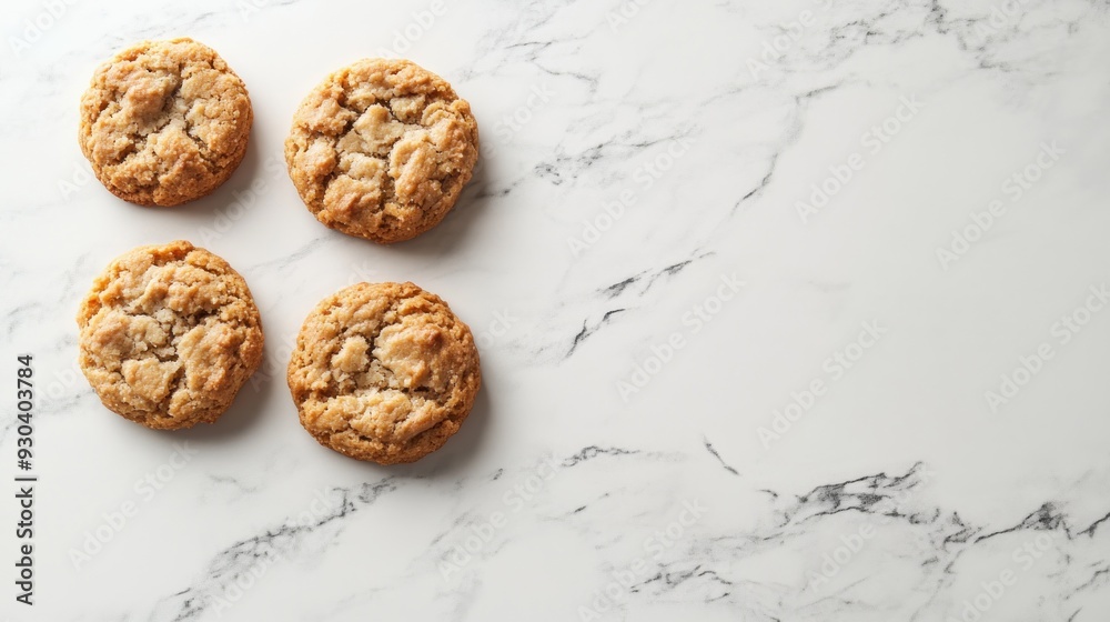Four Cookies on White Marble Background. Four Cookies on White Marble Background.