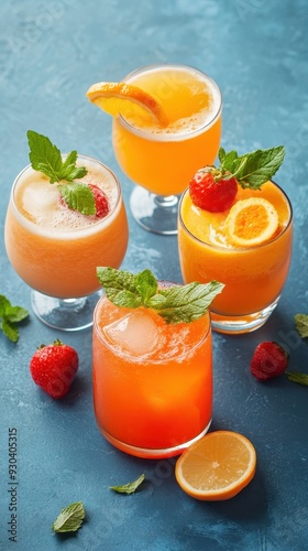 Vibrant assortment of refreshing fruit cocktails showcasing colorful garnishes and textures, perfect for summer gatherings and celebrations.