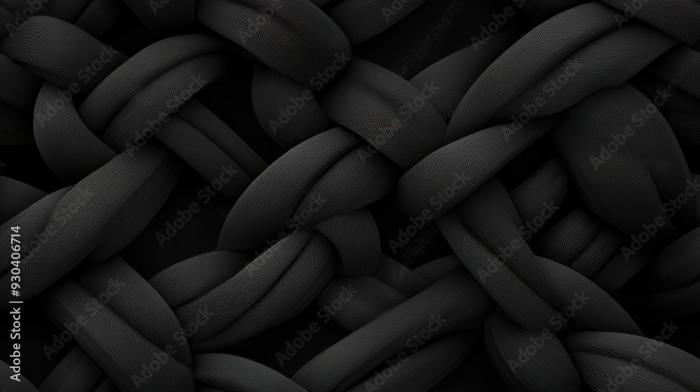 seamless pattern, Intricate black woven pattern showcasing smooth, textured strands interlaced seamlessly, perfect for backgrounds and designs.