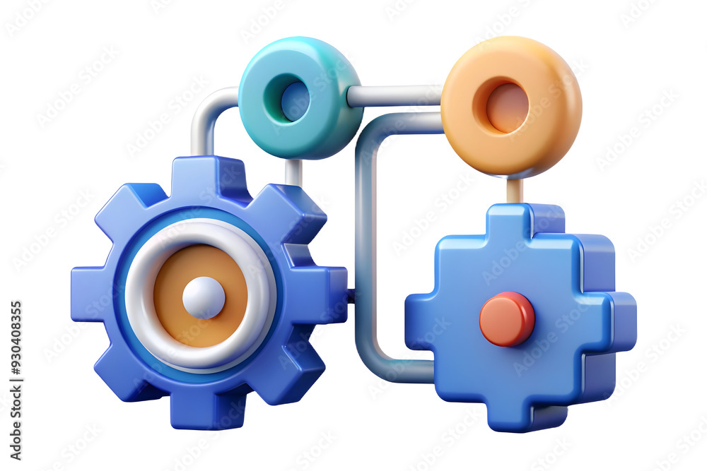 3D AI Powered Automation Flow Vector Concept with Gears and Data Streams for Efficiency and Precision 3D AI Powered Automation Flow Vector Concept with Gears and Data Streams for Efficiency and Precision