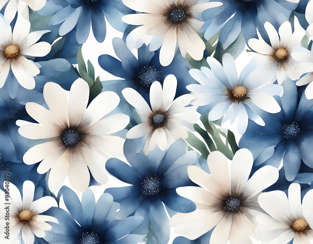 Watercolor blue daisy flowers background Watercolor blue daisy flowers background