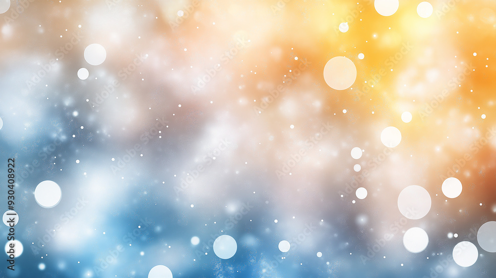 Obraz premium An abstract image featuring blurred bokeh lights in blue and yellow hues, creating a festive and dreamy atmosphere. The defocused circles give a sense of celebration.
