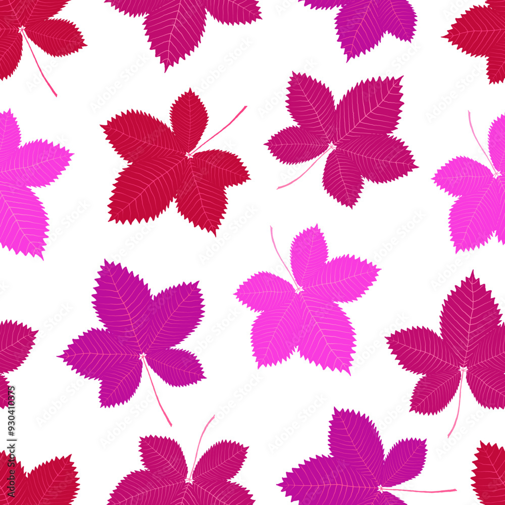 Autumn leaves pattern on white background. Hand drawn vector colection of grapes foliage. Red, purple, pink colors. Messy organic shapes Autumn leaves pattern on white background. Hand drawn vector colection of grapes foliage. Red, purple, pink colors. Messy organic shapes