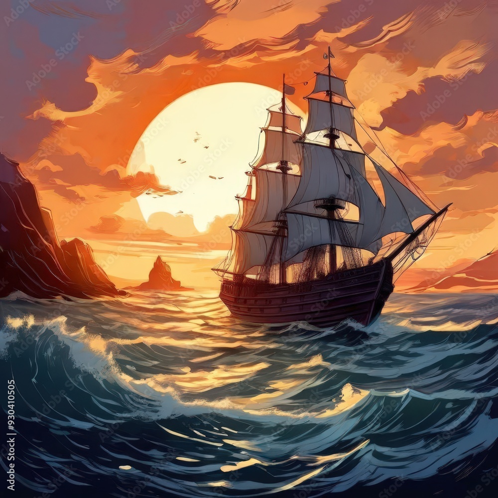 Naklejka premium the AI Image Generator, ship in the night
