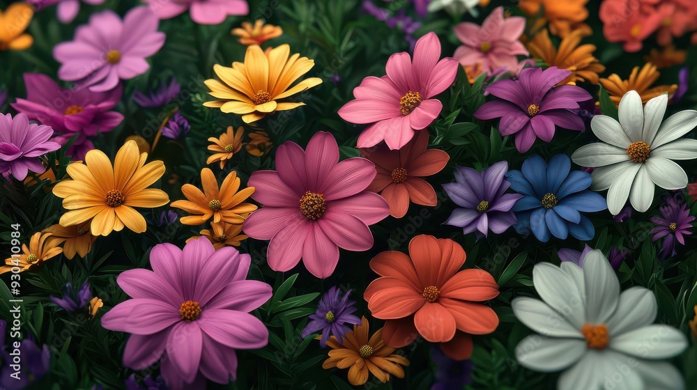 Organic flower garden, vibrant blooms in full array, 3D illustration v2 Organic flower garden, vibrant blooms in full array, 3D illustration v2