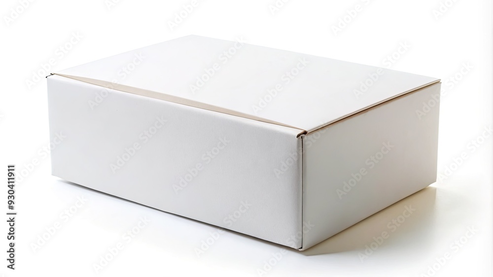 Naklejka premium Clean and minimalist white carton box with folded flaps, isolated on a white background, ready for packaging and shipping everyday essentials.