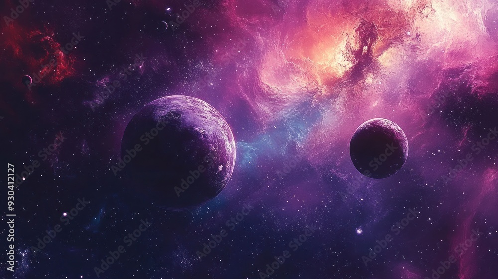 Cosmic Dance: Planets and Nebula in Purple Hues