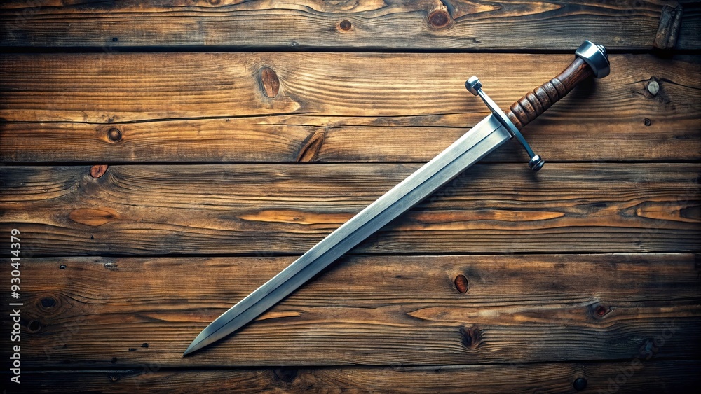 Sharp sword on a rustic wooden background Sharp sword on a rustic wooden background