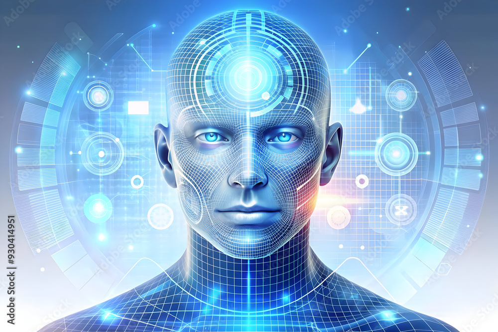 3D AI Powered Human Machine Interface Vector Concept with Digital Interfaces and Biometric Patterns - Integration of AI in HMI Design on White Background 3D AI Powered Human Machine Interface Vector Concept with Digital Interfaces and Biometric Patterns - Integration of AI in HMI Design on White Background