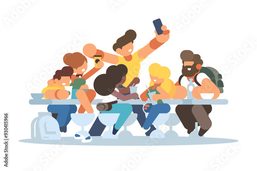 Friends Party Group Selfie Illustration