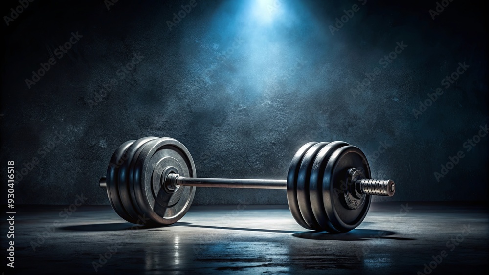 Dramatic lighting highlighting gym weights for a powerful and intense fitness concept Dramatic lighting highlighting gym weights for a powerful and intense fitness concept