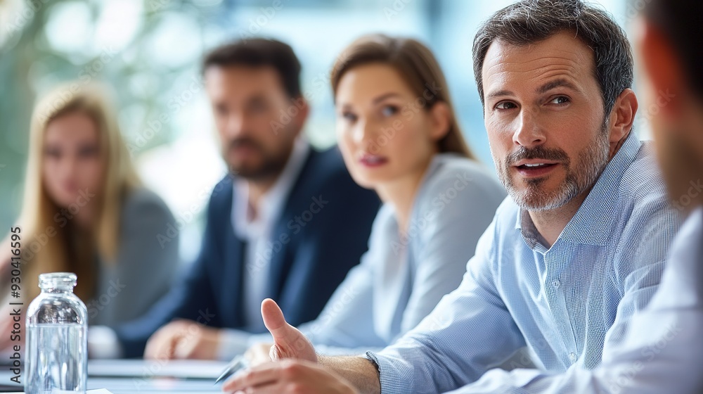 A CEO engaging with team members in a strategy session, with an emphasis on leadership, vision, and direction A CEO engaging with team members in a strategy session, with an emphasis on leadership, vision, and direction