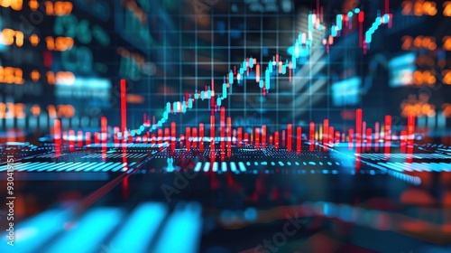 Dynamic financial chart representing market trends with vibrant colors and detailed graphical data visualization.