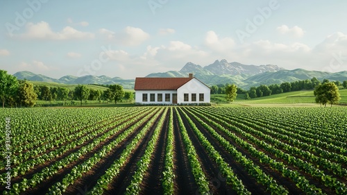 Biodynamic farm, holistic landscape design, 3D illustration photo