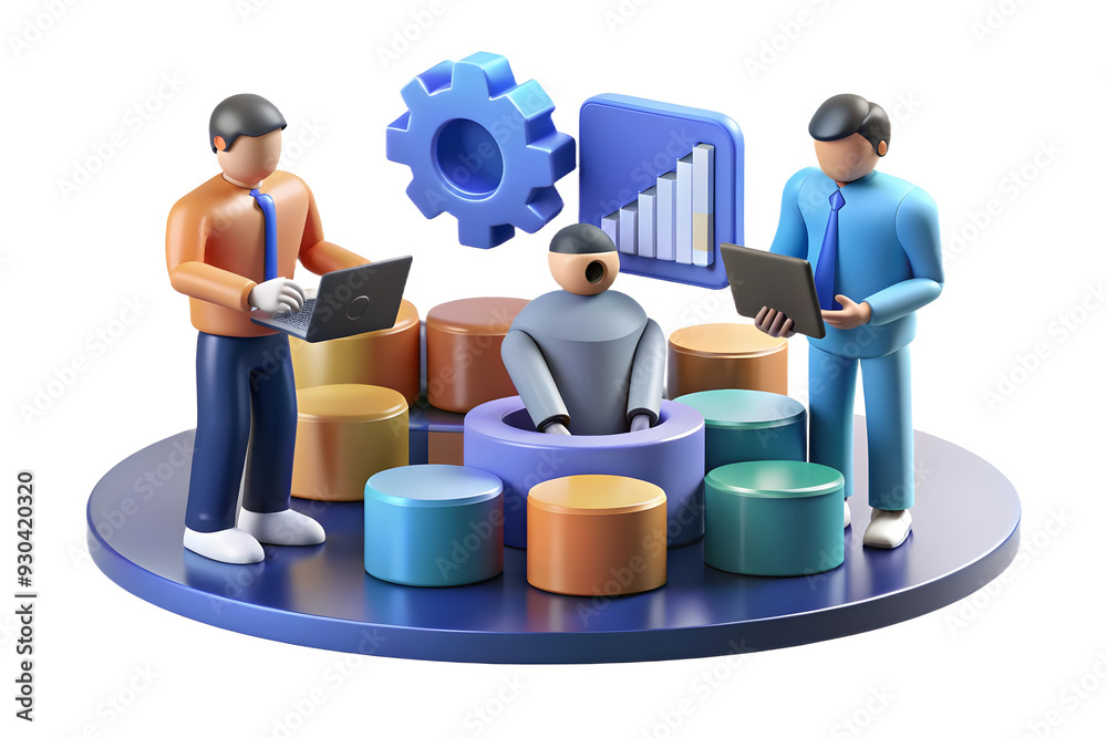 3D Candid AI Enhanced Data Strategy Session - Team Discussing AI Driven Data Strategies for Precision and Innovation. Data-Driven Decisions Collaboration and Technological Integration Concept - Isolat