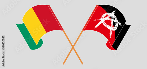 Crossed and waving flags of Guinea and Anarchy