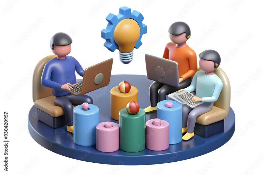 3D Candid AI Enhanced Strategic Brainstorming Concept: Team Collaboration with AI Tools for Innovative Data-Driven Strategy and Teamwork Planning Process - Isolated White Background 3D Candid AI Enhanced Strategic Brainstorming Concept: Team Collaboration with AI Tools for Innovative Data-Driven Strategy and Teamwork Planning Process - Isolated White Background