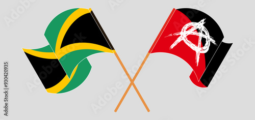 Crossed and waving flags of Jamaica and Anarchy