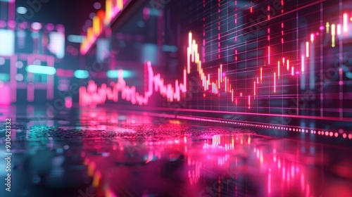 Dynamic stock market graph visualization with vibrant neon colors, reflecting trends in a futuristic financial environment.