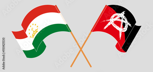 Crossed and waving flags of Tajikistan and Anarchy