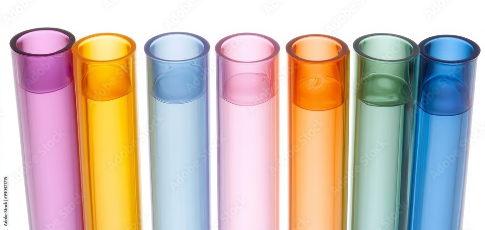 Rainbow of Color A CloseUp View of Six Colorful Glass Tubes Filled with Liquid Against a White Background Rainbow of Color A CloseUp View of Six Colorful Glass Tubes Filled with Liquid Against a White Background