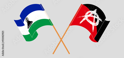 Crossed and waving flags of Lesotho and Anarchy
