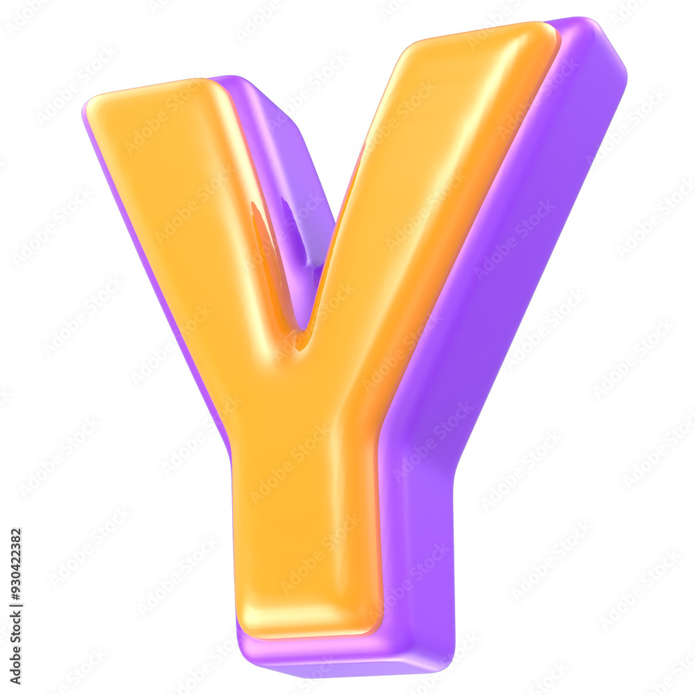 Y Letter Yellow And Purple 3D Render