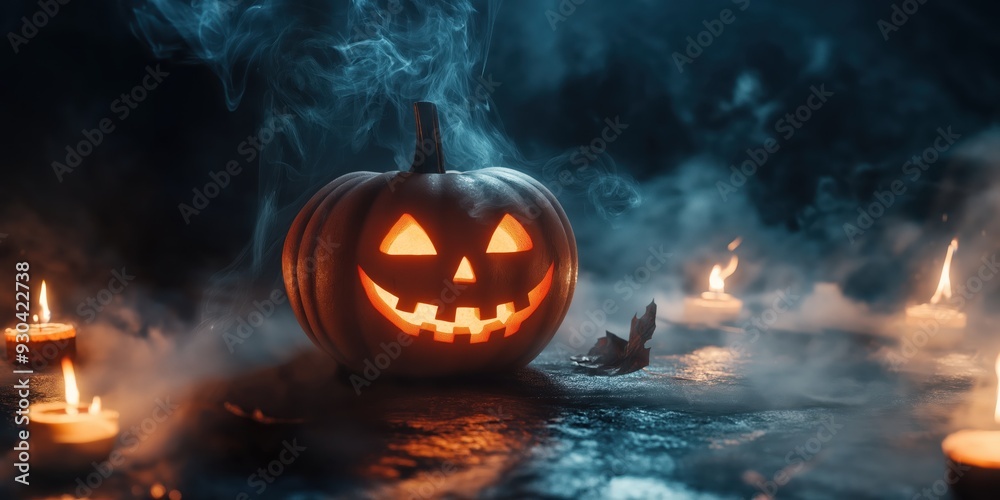 Spooky Halloween Pumpkin with Candles created by ai Spooky Halloween Pumpkin with Candles created by ai