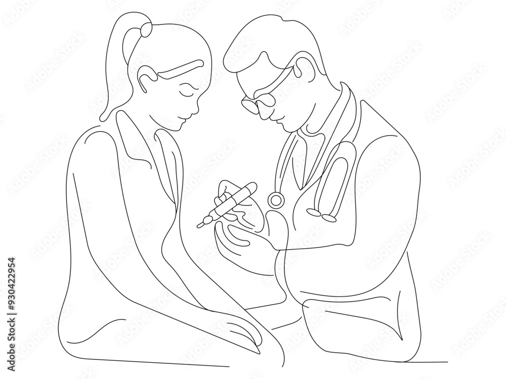 continuous one-line drawing doctor helping patient to check diabetes in hospital world diabetes day concept vector illustration continuous one-line drawing doctor helping patient to check diabetes in hospital world diabetes day concept vector illustration