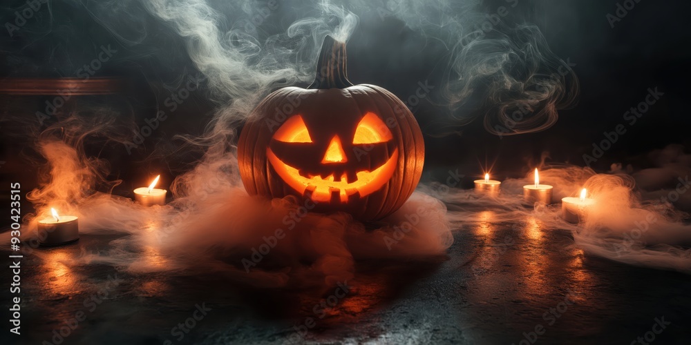 Spooky Halloween Pumpkin with Candles created by ai Spooky Halloween Pumpkin with Candles created by ai