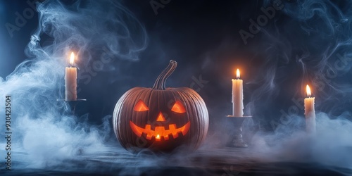 Spooky Halloween Pumpkin with Candles created by ai