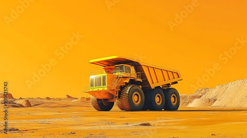 A Yellow Mining Dump Truck In A Desert Landscape